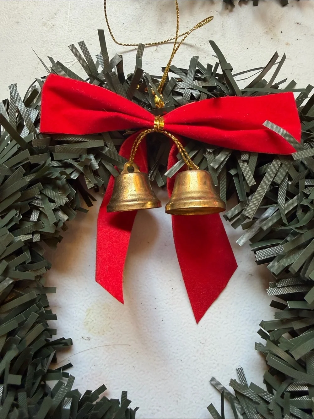 Holiday Evergreen Wreath with Red Bow and Bell - Set of 2
